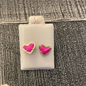 Kendra Scott Gold-Tone Pink Heart Enamel Stud Earrings